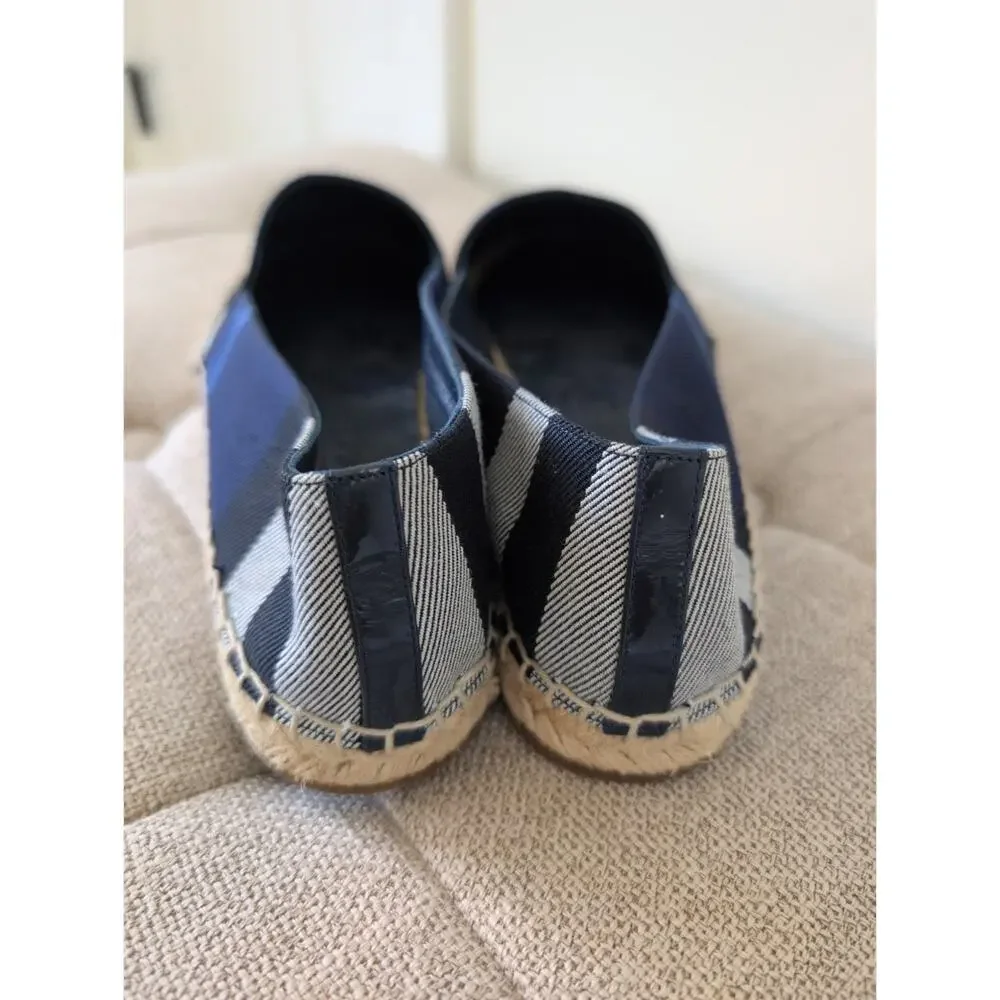 Burberry Hodgeson Canvas Check Espadrilles in Indigo size 38.5